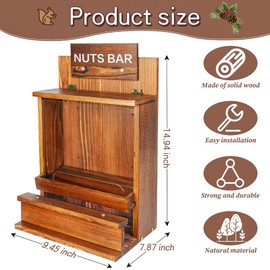 GUATTINE Squirrel Feeders for Outside Funny, Carbonized Wooden Squirrel Feeder, Squirrels Peanut Feeder Feeding Station Squirrel House, Wooden Chipmunk Feeder for Corn, Peanuts