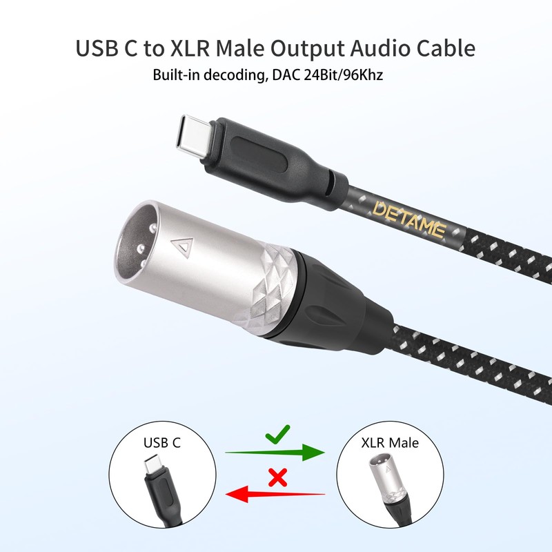 USB c to XLR Male Audio Cable,24Bit/96Khz USB C Smartphone/Laptop