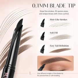 Eyebrow Pencil for Women, Black Waterproof Brow Pencil, 0.1mm Ultra-Fine Automatic Pencil with Angled Precision Tip & Built-In Spoolie Brush, Long-Lasting Eyebrow Makeup