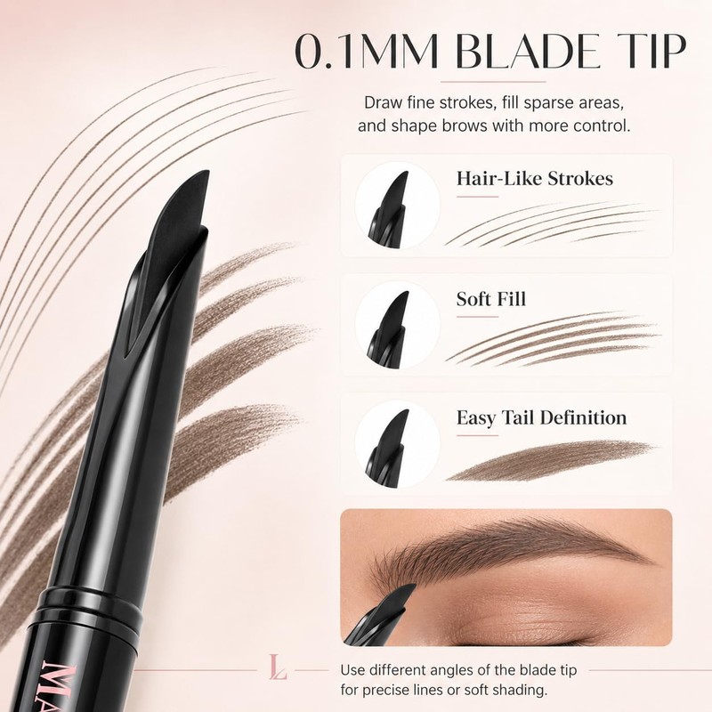 Eyebrow Pencil for Women, Black Waterproof Brow Pencil, 0.1mm Ultra-Fine