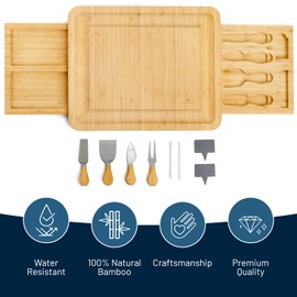 RoyalHouse Unique Bamboo Cheese Board and Knife Set with 2 Slide-Out Cutlery Drawers - Charcuterie Boards Set - Birthday Gifts for Women, Wedding Gifts for Couples 2025, Bridal Shower Gifts