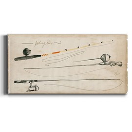 Renditions Gallery Canvas Wall Art Home Paintings & Prints Tackle Box Collection Fishing Rod Set Abstract Hanging Decorations for Office Kitchen Living Room - 16"X32" LT516