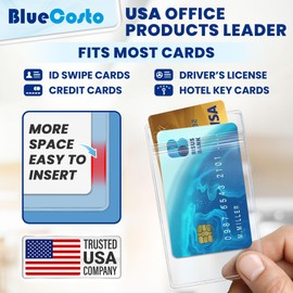 BlueCosto - Vertical ID Badge Holders - 2.25x3.5 Inch, 10 Pack - Clear Name Card Protector with Zipper - Waterproof Badges for Work, Conferences, Offices, Schools & Events - Bulk Nametag Holders