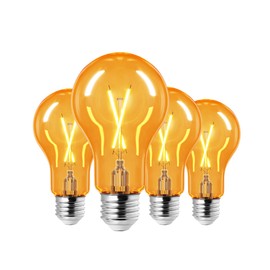 EDISHINE 4 Pack Bug Light Bulbs Outdoor, 8W Dimmable Yellow Light Bulbs Replace up to 60W, A19 E26 Base Bug Lights for Outside, Bedroom, Hallway Porch Light, UL Listed