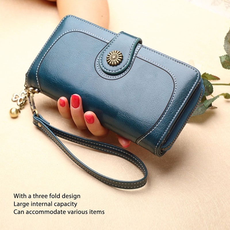 Women PU Leather Credit Card Holder Large Capacity Wallet Zipper