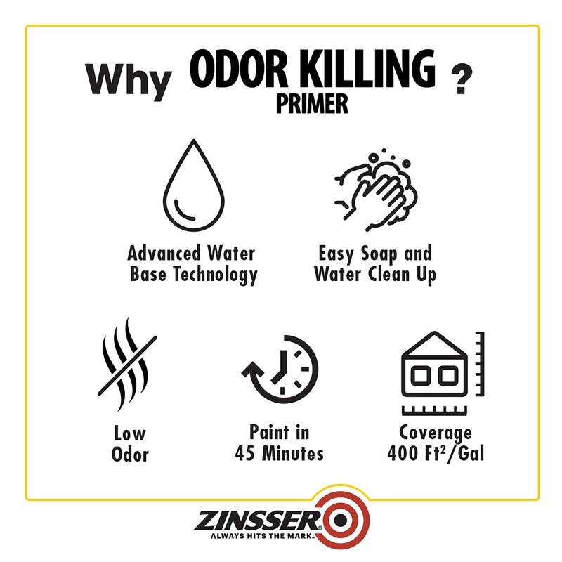 Rust-Oleum Zinsser 307648 Odor Killing Primer, White, Quart