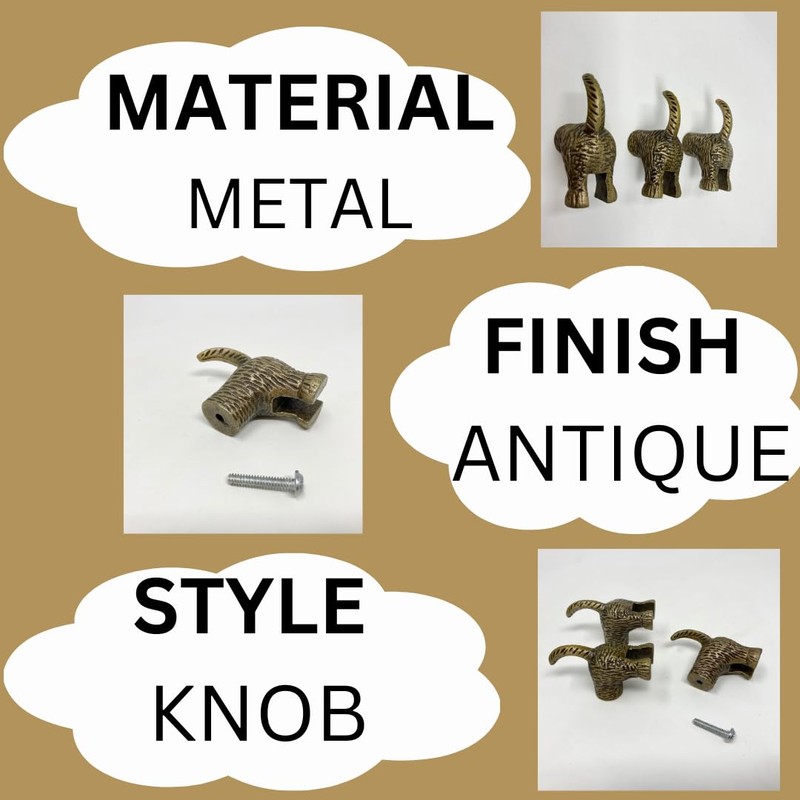 Dog Tail in Antique Brass Metal Drawer Knob or Hook
