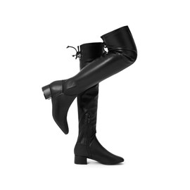 Greatonu Women’s Thigh High Boots Block Heel Over The Knee Boots Long Boots for Women Black PU Leather -1.77 inchs Size 9
