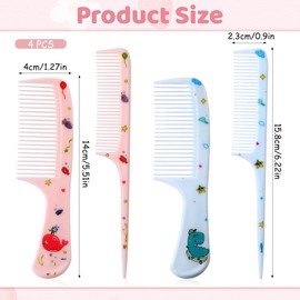 Cute Hair Comb Set, 4 Pcs Toddler Hair Brush Plastic Fine Tooth Rat Tail Combs Detangling Comb for Women Girls All Hairs Types Long Short Wet Dry Curly Straight (Blue, Pink)