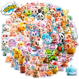 100Pcs Cute Animal Stickers for Kids, Waterproof PP Kawaii Sticker Pack for Laptops, Water Bottles, Scrapbooks, Skateboards, Luggage, Teacher Rewards, Classroom Prizes. (Animal B)