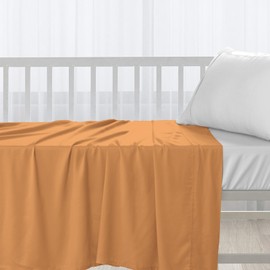 Pizuna Baby Flat Sheet for Crib 120 x 150 cm, Apricot Orange, 400 Thread Count 100% Long Staple Cotton Flat Bed Sheet, Soft Sateen Weave Baby Crib Sheet with 5 cm Hem