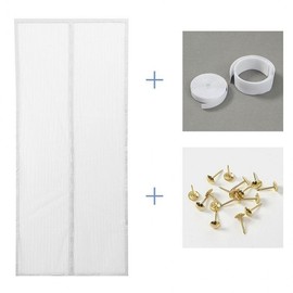 White No-Drill Magnetic Entrance Door Mosquito Net 90x210