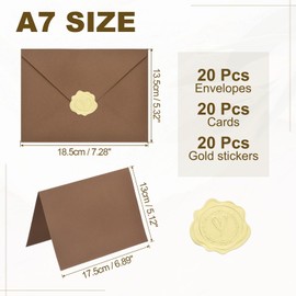 PATIKIL 20Pack Light Coffee 5x7 Envelopes with Cards, V Flap A7 Envelopes with Cardstock & Gold Stickers for Greeting Cards Wedding Greeting Birthday Invitations Letter Mailing