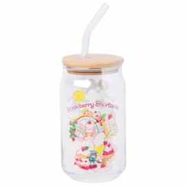 Silver Buffalo Strawberry Shortcake Featuring Lemon Meringue, Blueberry Muffin, and Pupcake Glass Jar Tumbler with Bamboo Lid and Glass Straw, 16 Ounces