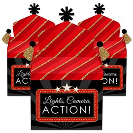 Big Dot of Happiness Red Carpet - Treat Box Party Favors - Movie Night Party Goodie Gable Boxes - Set of 12