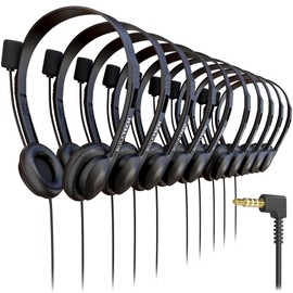 40 Pack Bulk Wired On-Ear Leather Headsets with Boom Microphone and 3.5mm Connector, Black