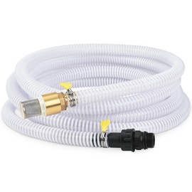 FLUENTPOWER 23FT x 1" Suction Hose Kit with Brass Fitting Check Valve and NPT 1" Thread, Water Intake Hose Set, Aspiration Hose for Well Shallow Sprinkler Garden Booster Pump, White