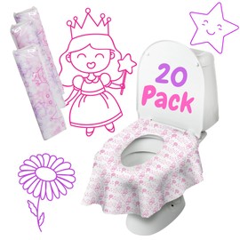 Princess Disposable Toilet Seat Cover for Kids 20 Pack, XL, Waterproof & Individually Wrapped Toddler Toilet Covers Disposable for Travel, Potty Liners for Toddlers, Potty Training for Girls and Boys