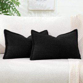 Artscope Corduroy Cushion Covers Pack of 2 Modern Patchwork Throw Pillow Covers Soft Pillowcase Broadside Decorative Textured Cushions for Home decor Sofa Bedroom Couch Black 40x60cm