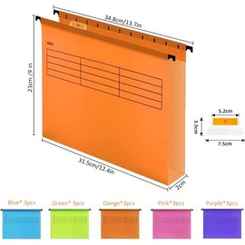 A4 Suspension File, 15 PCS Polypropylene Filing Cabinet Suspension Files with Tabs and Card Inserts A4 Hanging Filing Folders for Office Organization Home Work