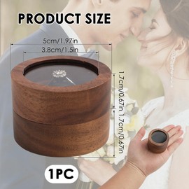 Fllyvly Solid Walnut Ring Box (Coffee, 5 x 3.5 cm) - Round Velvet Ring Box with Clear Window, Wedding Ring Box for Engagement, Marriage Proposal and Wedding, Wooden Jewellery Box, 2 Slots for Rings