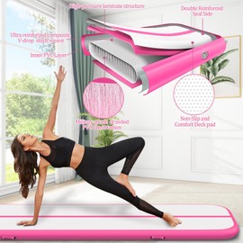 Inflatable Tumbling Track Mat 10FT 4 Inch Thickness Inflatable Gymnastics Mats Tumble Track Floor with Air Pump for Kids Gym Home Use Cheerleading Yoga(Rose)