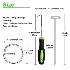 Bakulyor 50Pcs Circle Top Landscape Staples, 6 Inch Garden Stake 9 Gauge Galvanized Landscape Fabric Stakes, Heavy Duty Yard Ground Pins for Outdoor Gardening Weed Barrier Sod Fabric - Silver 6"