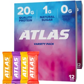 Atlas Protein Bar Atlas Protein Bar, 20g Protein, 1g Sugar, Clean Ingredients, Gluten Free (Whey Variety, 12 Count (Pack of 1))
