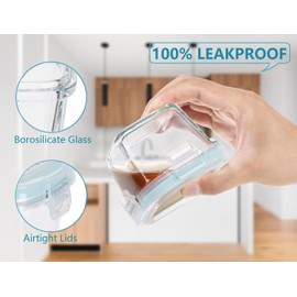 GULFLIN Small Glass Food Storage Containers Set of 12, 6oz Mini Glass Containers Airtight, Leakproof for Snacks, Dips, Overnight Oats, Condiment Salad Dressing Sauce, Microwave, Dishwasher Safe