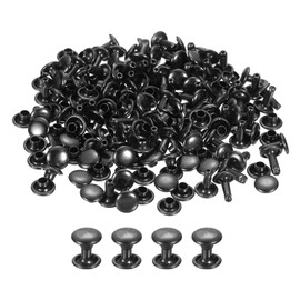 sourcing map 100 Sets Leather Rivets, 7 x 8mm Double Cap Rivets Metal Studs Rivet for Leather Craft Repair DIY Purse Belts Bags Shoes, Gun Black