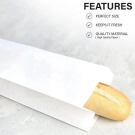 MT Products Disposable White Paper Bread Bags - 5.25" x 3.25" x 18" - Pack of 50  Plain