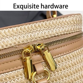 Summer Straw Crossbody Bags For Women Basket Purse Box Purse Bucket Bag Shoulder Straw Vacation Handbags, Brown, Casual