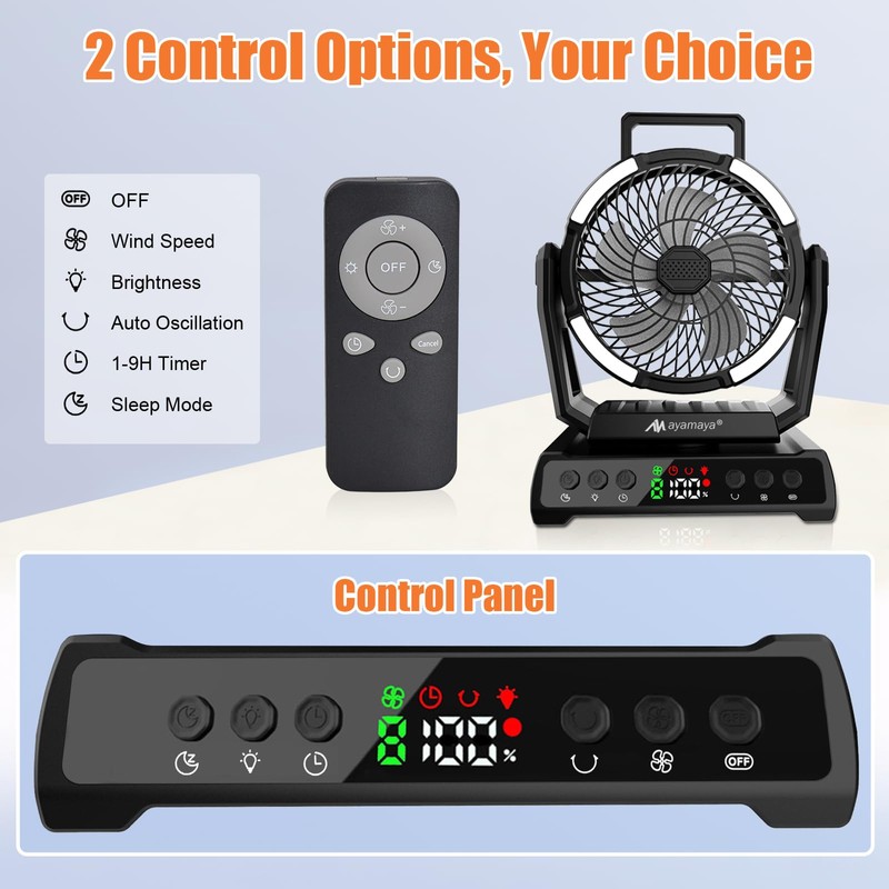 ayamaya Camping Fan with Light 20000mAh Rechargeable Tent Fan with