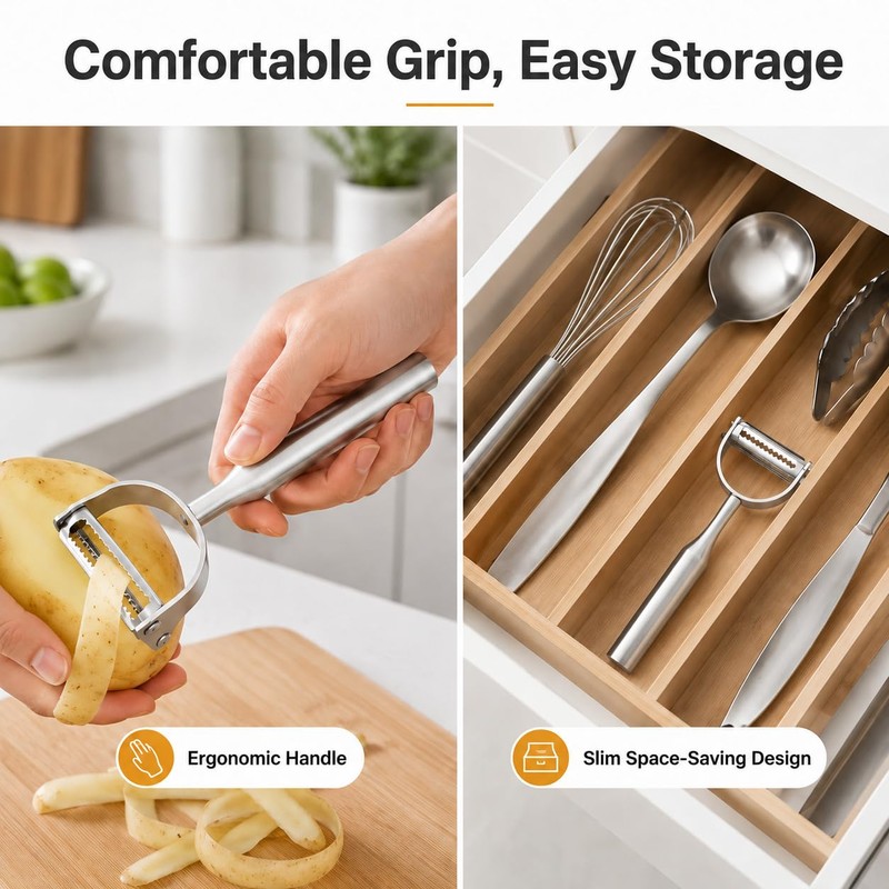 2-in-1 Julienne Vegetable Peeler, Stainless Steel Y Peeler with Dual