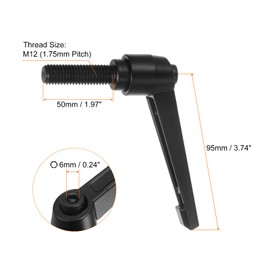 HARFINGTON 3pcs Adjustable Clamping Lever Handles M12 x 50mm Male Thread Bolt Knobs Rotating Screw Locking Quick Release Ratchet Push Button Handle, Black