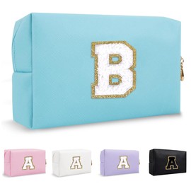 Lohhbve Small Minimalism Cute A-Z Makeup Bag, PU Leather Waterproof Cosmetic Bag Daily Use Toiletry Cosmetic Pouch, Portable Storage Travel Toiletry Bag for Women Girls Essential Cosmetic Organizer