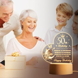 Vetbuosa 50th Birthday Gifts for Women and Men, 50 Years Old Birthday Gifts Night Light, 1973 50th Birthday for Father, Mother, Friends, Daughter, Son, Husband, Wife Anniversary Ideas Night Lamp