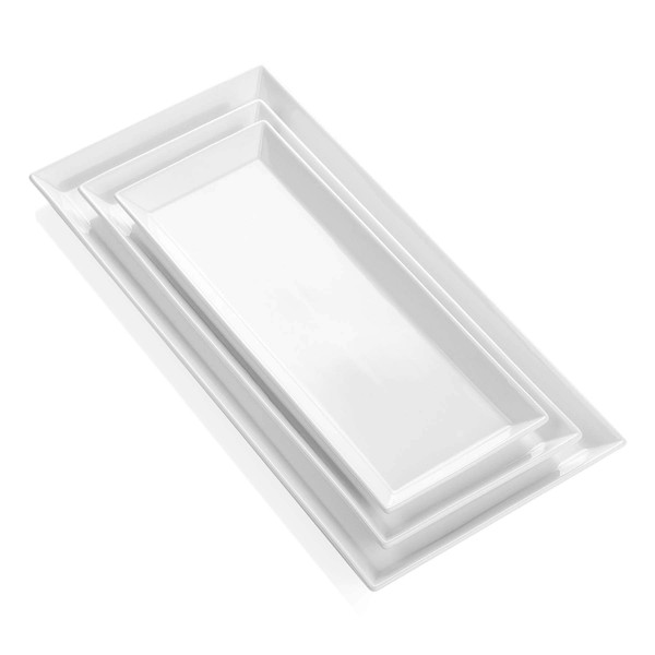 Sweese 706.101 White Serving Platters for Entertaining - Rectangle Porcelain Serving Plates - Excellent as Trays for Serving Food, Fruit, Appetizers in the Paty - Set of 3