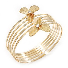 Avalaya Textured Crystal Flower Upper Arm Bracelet/Gold Plated/Up to 26cm upper arm
