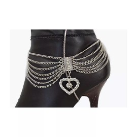 Unbranded Women Silver Metal Chain Western Style Boot Bracelet Shoe Anklet Heart Charm