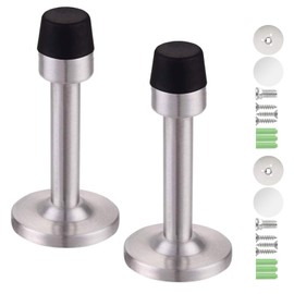 SiHuiTu 2X Wall Mounted Door Stop, Door Stoppers for Skirtings, Mount Door Stops Indoors, Heavy Duty, Stainless Steel, Bumper Rubber Door Stopper for Walls - Doorstops ﻿ (Silvery)