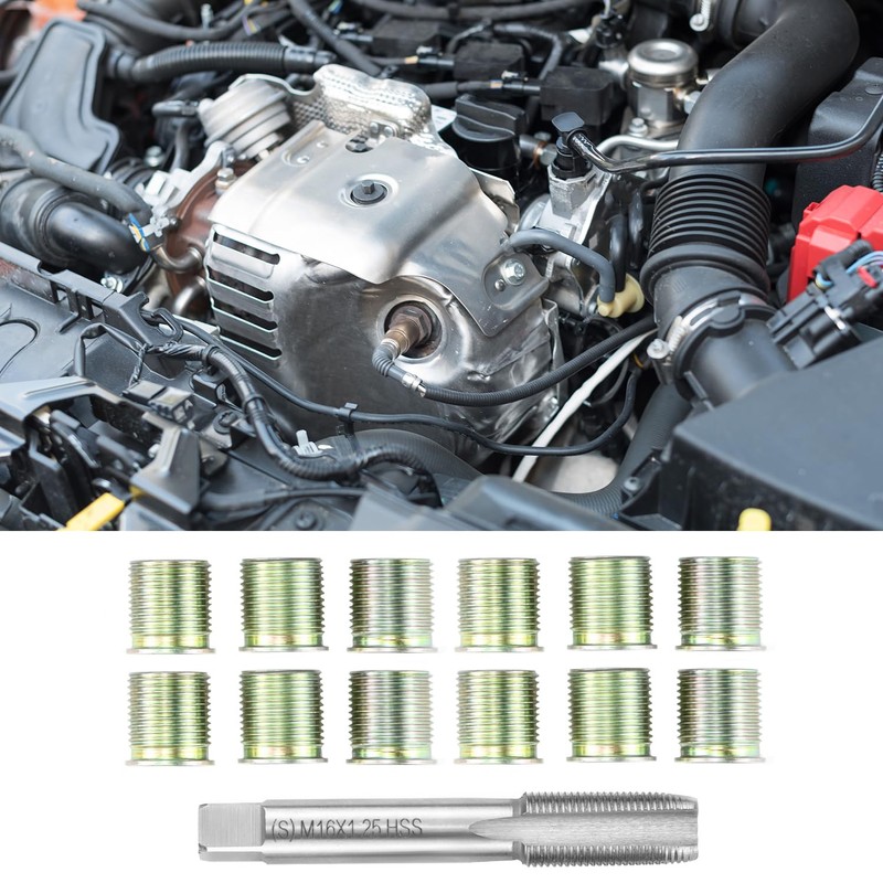 QWORK Spark Plug Thread Repair Tool Kit, Stainless Steel, Includes