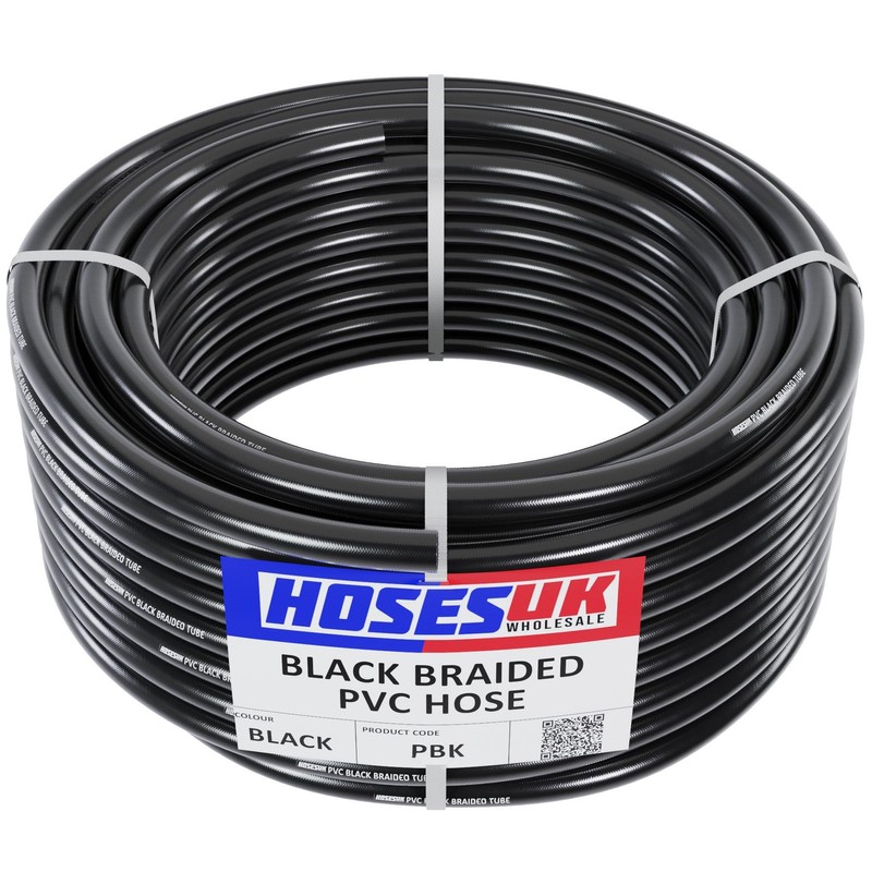 6mm (1/4") x 10mm (3/8") PVC Reinforced Black Braided Air