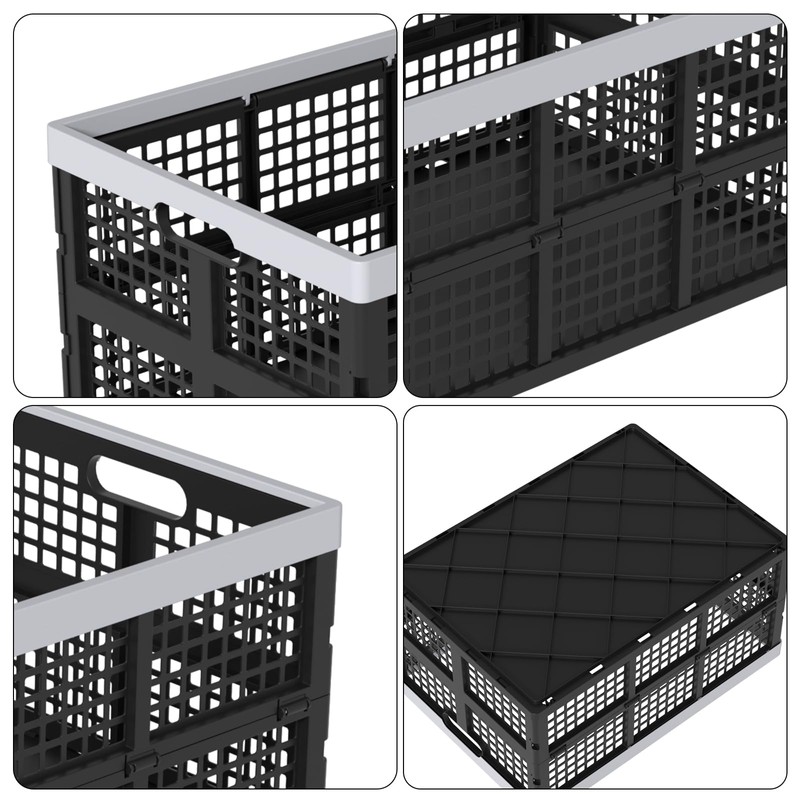 Tyminin 4 Pack Collapsible Plastic Storage Crates, Utility Folding Milk
