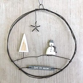 East of India Hanging Metal Snowman Wreath 'Let it Snow'