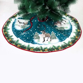Christmas Tree Skirt 36inch Round Red Xmas Tree Skirts Base Christmas Tree Cover Mat Santa Reindeer Snow Patten Xmas Party Ornament Christmas Tree Decoration