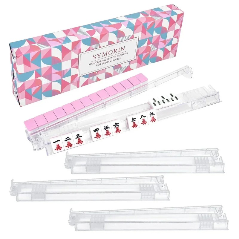 4-Pack Clear Mahjong Racks & Pushers for Game Night –
