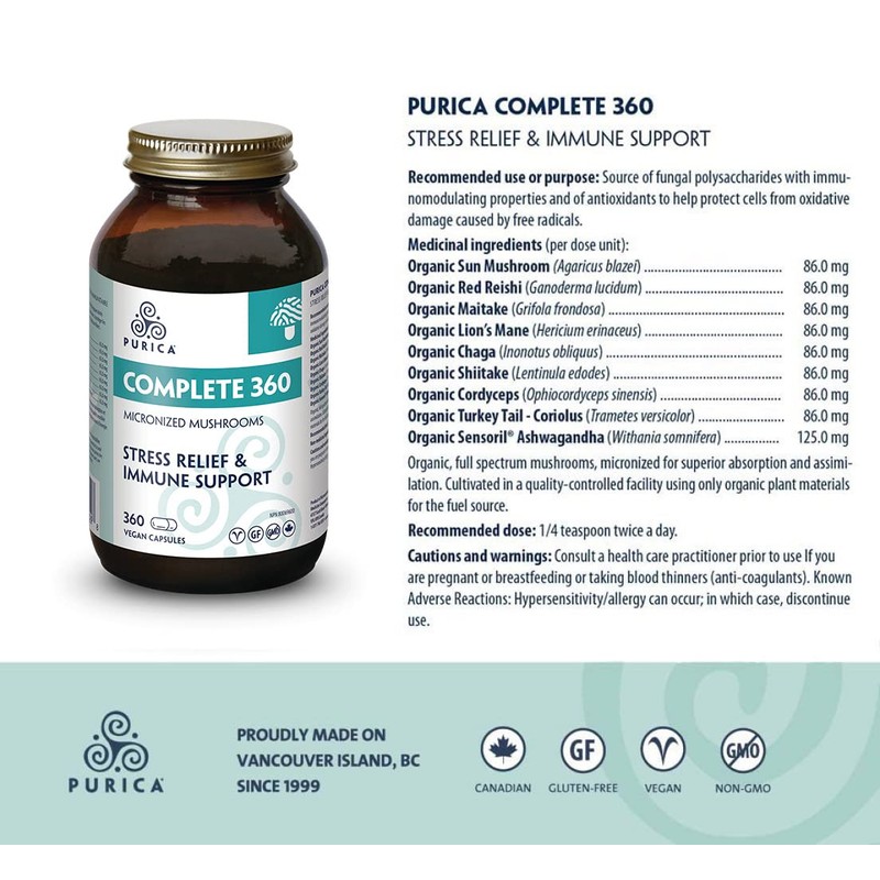 PURICA - Complete 360 Micronized Mushrooms - Pressure Relief &