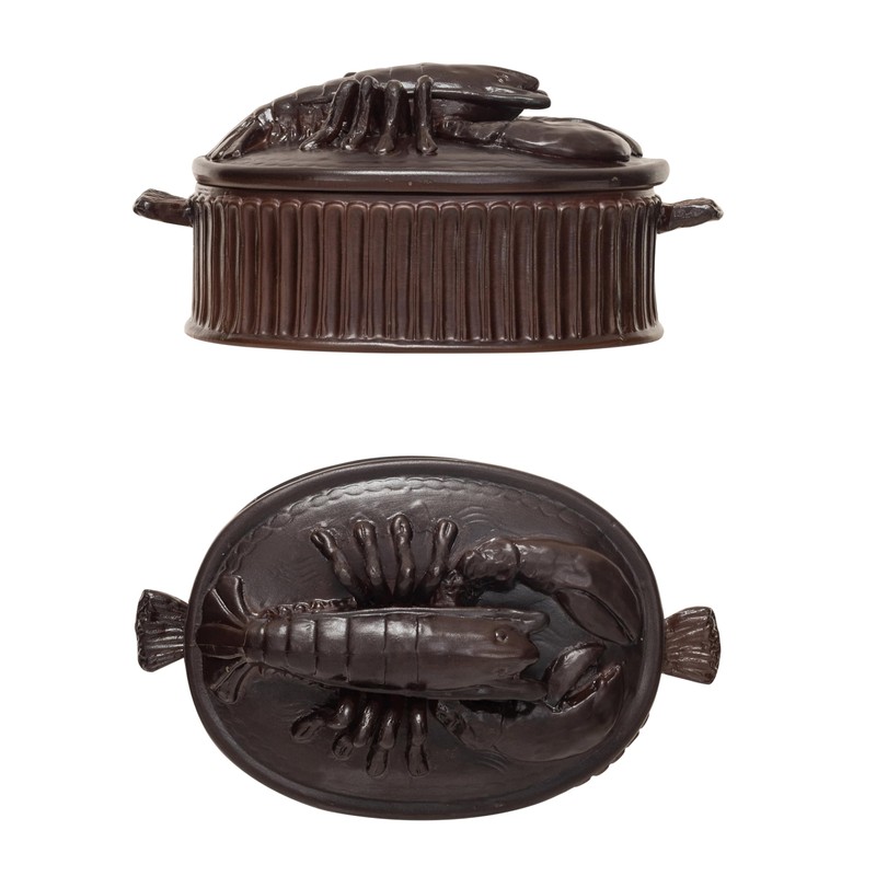 Creative Co-Op, Brown Matte Stoneware Baker with Lobster Design, Large