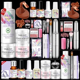 Acrylic Powder Acrylic Nail Kit, Nail Set Includes Electric Nail File, Practice Hand with 100pcs Nail Tips, 4 Colors Acrylic Powder, Nail Lamp and 75ml Acrylic Liquid Monomer for Gel Extensions